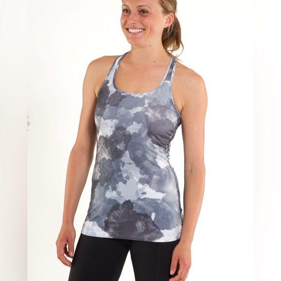 Lululemon Cool Racerback - White Coal Tinted Canvas Super Athletic Tank Top - Picture 3 of 8